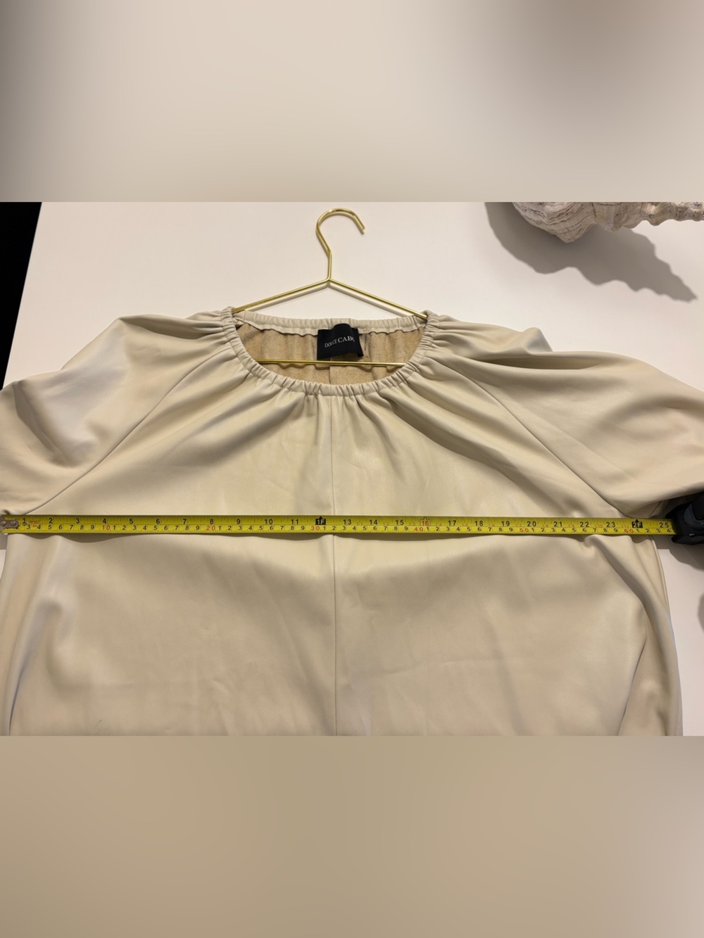 Dolce Cabo Cream Faux Leather Tunic Top XL Oversized Long Sleeve Blouse - Picture 2 of 7